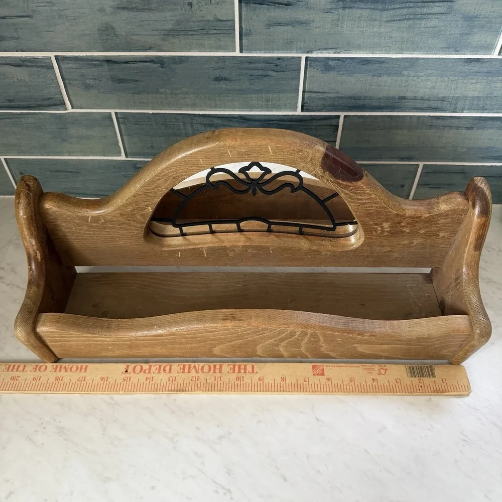 VTG Wooden Juice Glass Shelf Mirror Cottage‎ Core Wall Hanging Farmhouse Prairie
